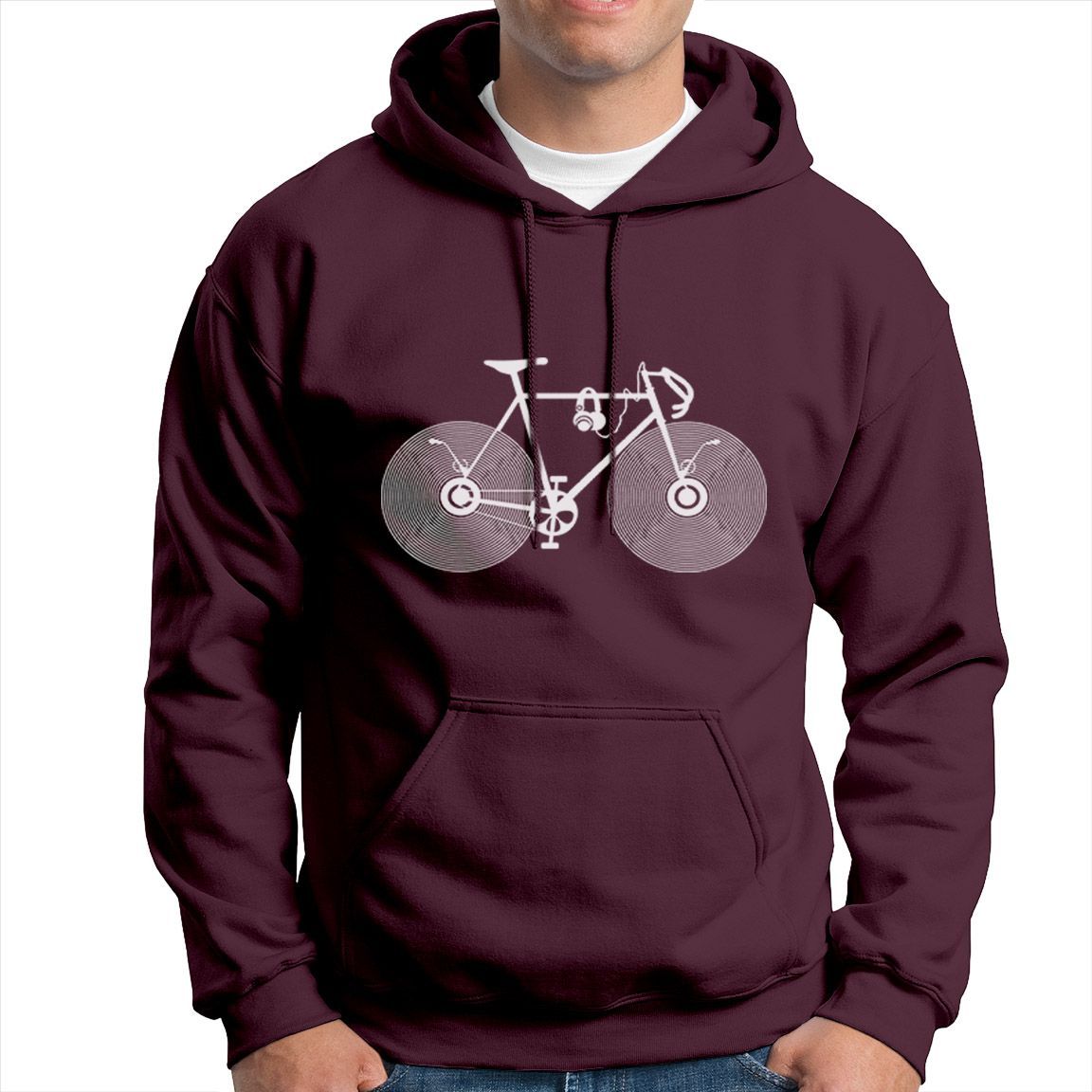 Sudadera capucha bicicleta vinilo color burdeos