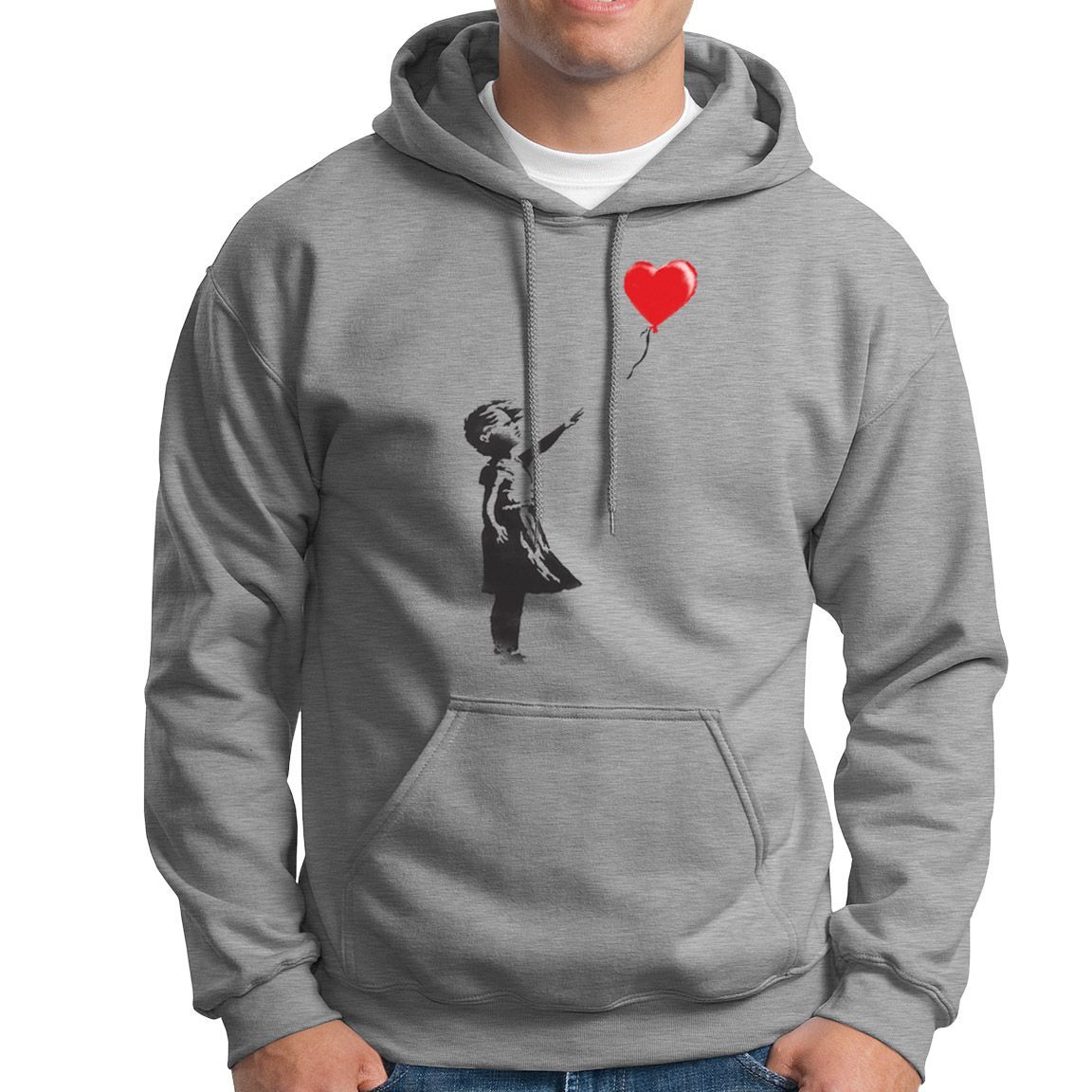 Sudadera capucha Banksy Niña del Globo gris jaspeado