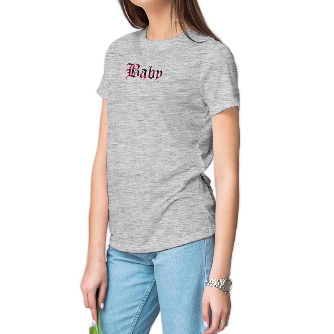 Camiseta gris jaspeado Gothic text "Baby" Camiseta gris jaspeado Gothic text "Baby"