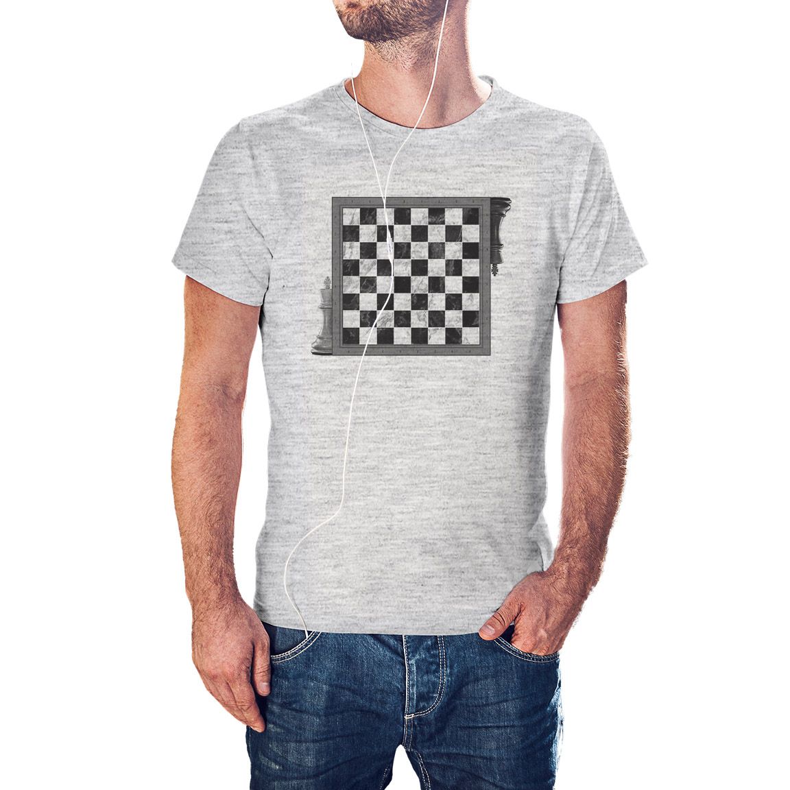 Camiseta gris jaspeado Tablero de Ajedrez 2 Reyes Camiseta gris jaspeado Tablero de Ajedrez 2 Reyes