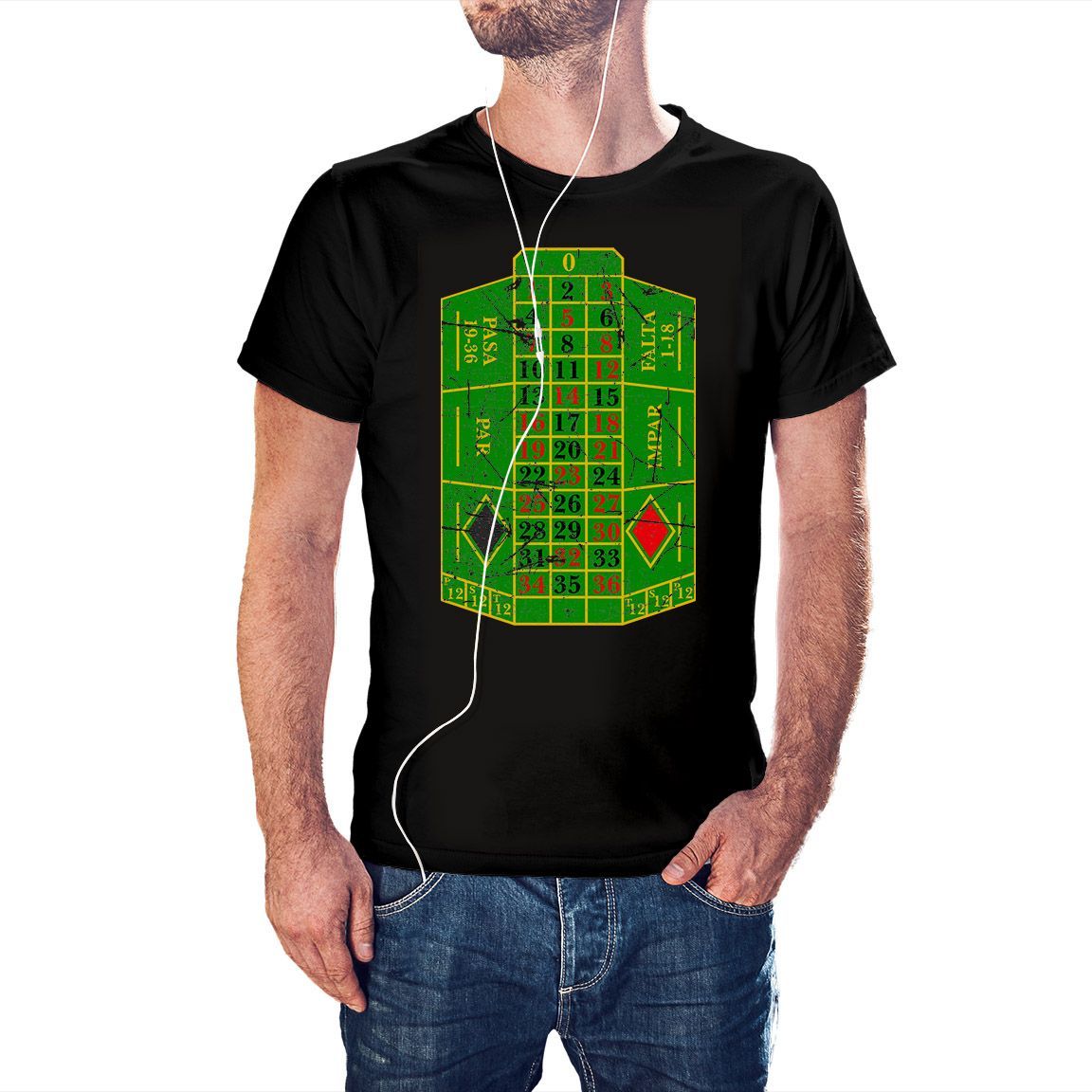 Camiseta negra Tablero Ruleta Casino Camiseta negra Tablero Ruleta Casino