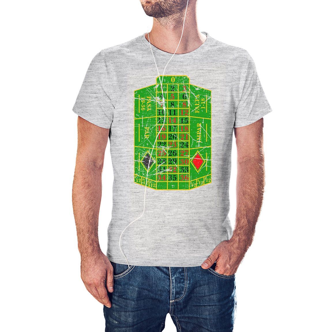Camiseta gris jaspeado Tablero Ruleta Casino Camiseta gris jaspeado Tablero Ruleta Casino