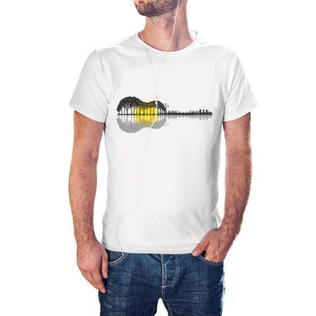 Camiseta blanca Paisaje Guitarra con Sol