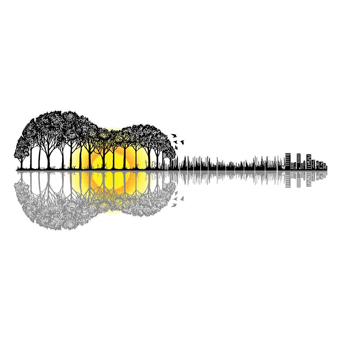 Diseño camiseta Paisaje Guitarra con Sol