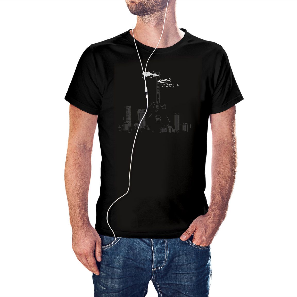 Camiseta negra Guitarra Ciudad