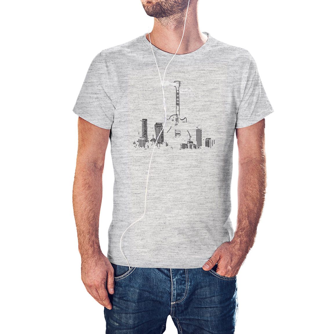 Camiseta gris jaspeado Guitarra Ciudad