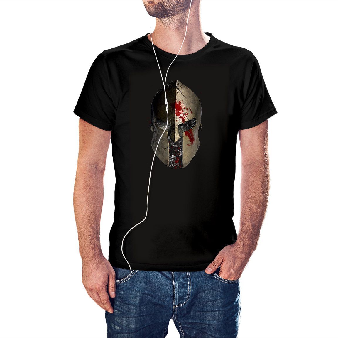 Camiseta negra Casco Espartano Lucha