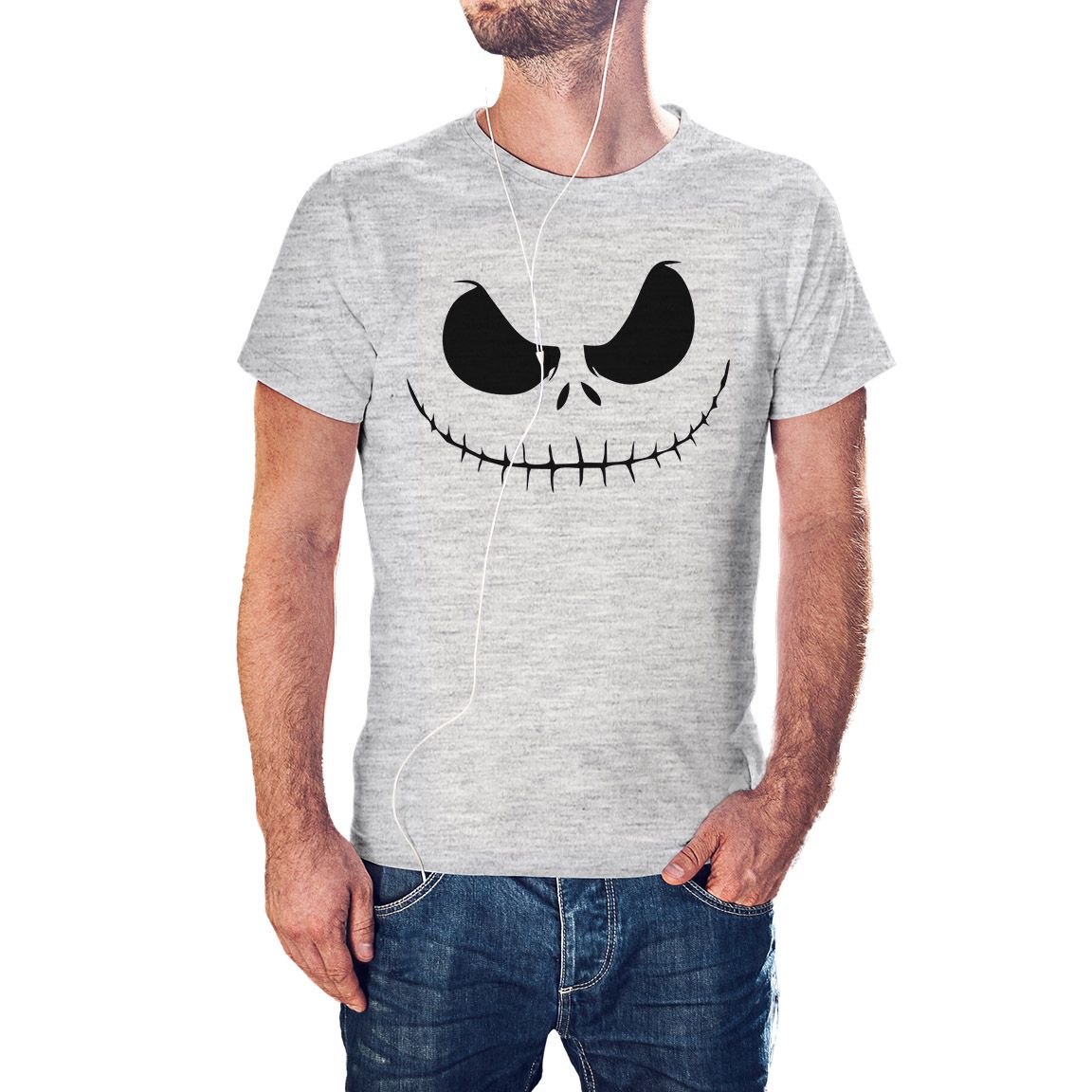 Camiseta gris jaspeado Pesadilla Antes De Navidad Sonrisa de Jack
