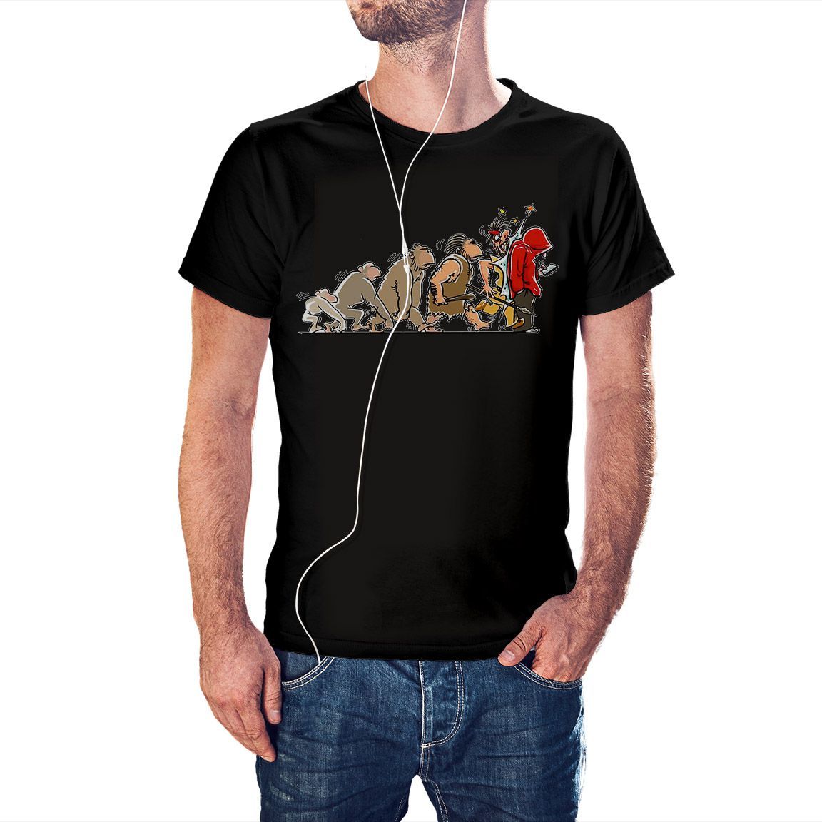 Camiseta unisex Evolución hombre Teléfono color negro