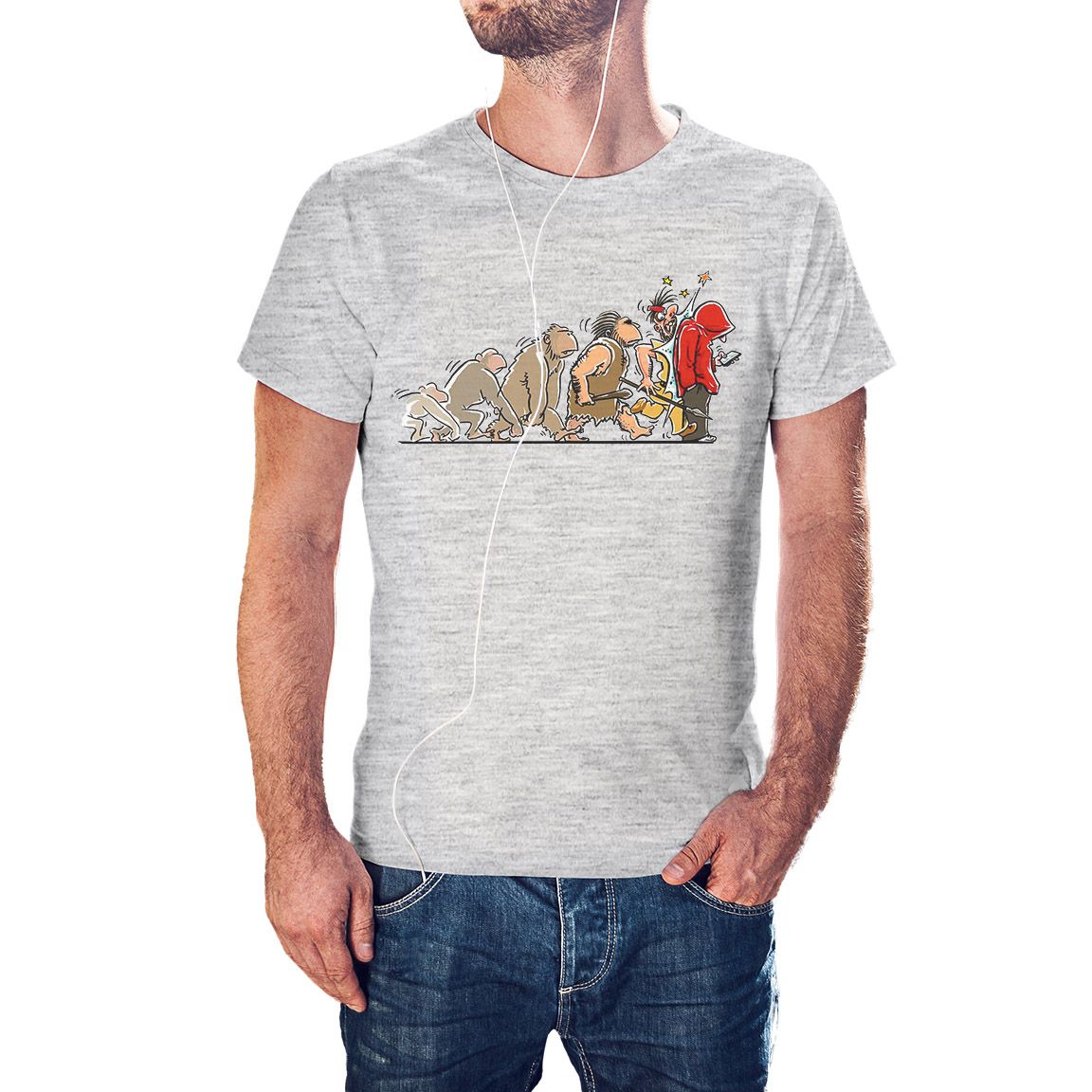 Camiseta gris jaspeado Evolución hombre Teléfono
