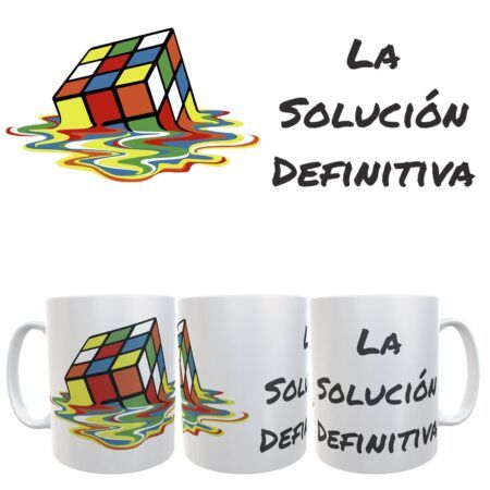 Taza cerámica blanca Cubo Rubik Derretido La Solución Definitiva