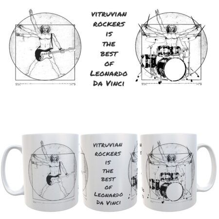 Taza cerámica blanca Hombre de Vitruvio Rock