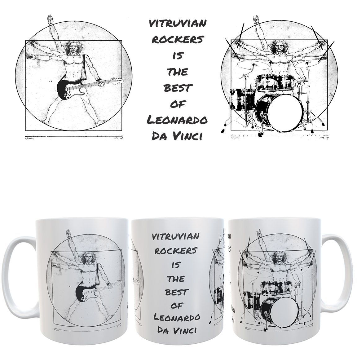 Taza cerámica blanca Hombre de Vitruvio Rock