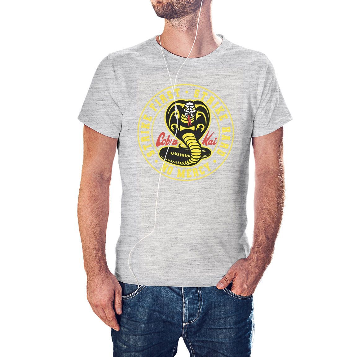 Camiseta Cobra Kai No Mercy color gris jaspeado