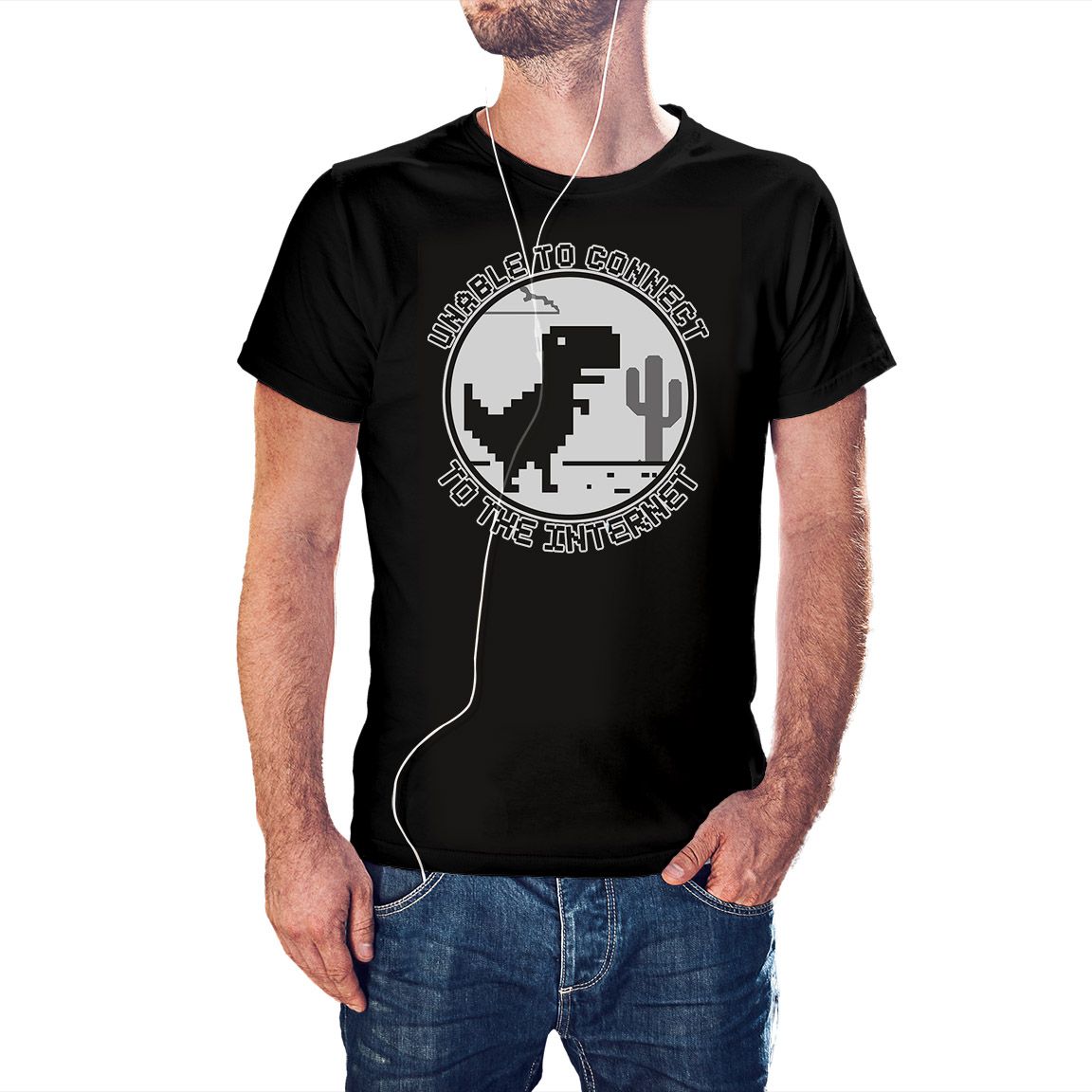Camiseta Dinosaurio Unable to Connected color negro