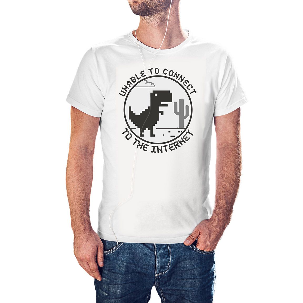 Camiseta Dinosaurio Unable to Connected color blanco