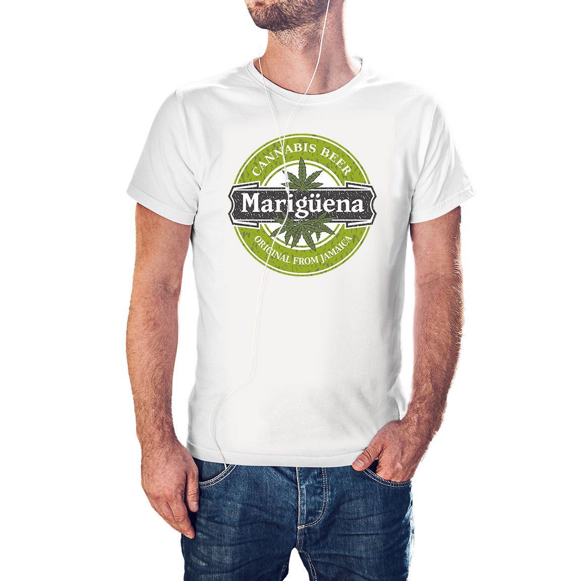 Camiseta Cannabis Beer Marigüena color blanco