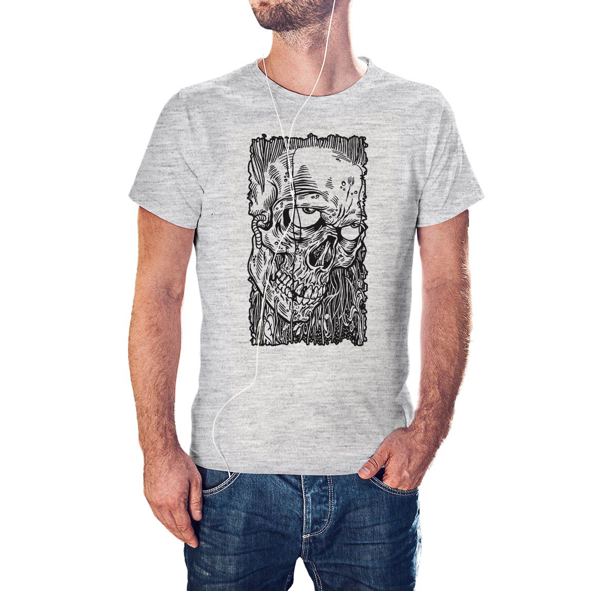 Camiseta Skull Face color gris jaspeado