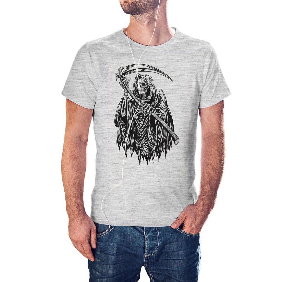 Camiseta Skull Scythe color gris jaspeado