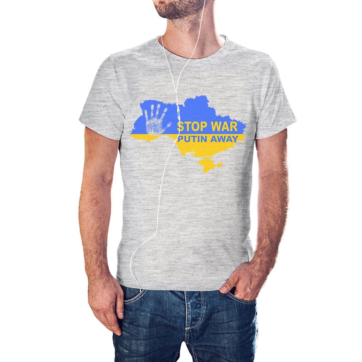 Camiseta Stop War Puin Away color gris jaspeado
