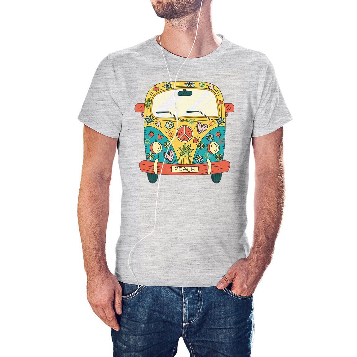 Camiseta VW Hippie Van color gris jaspeado Camiseta VW Hippie Van color gris jaspeado