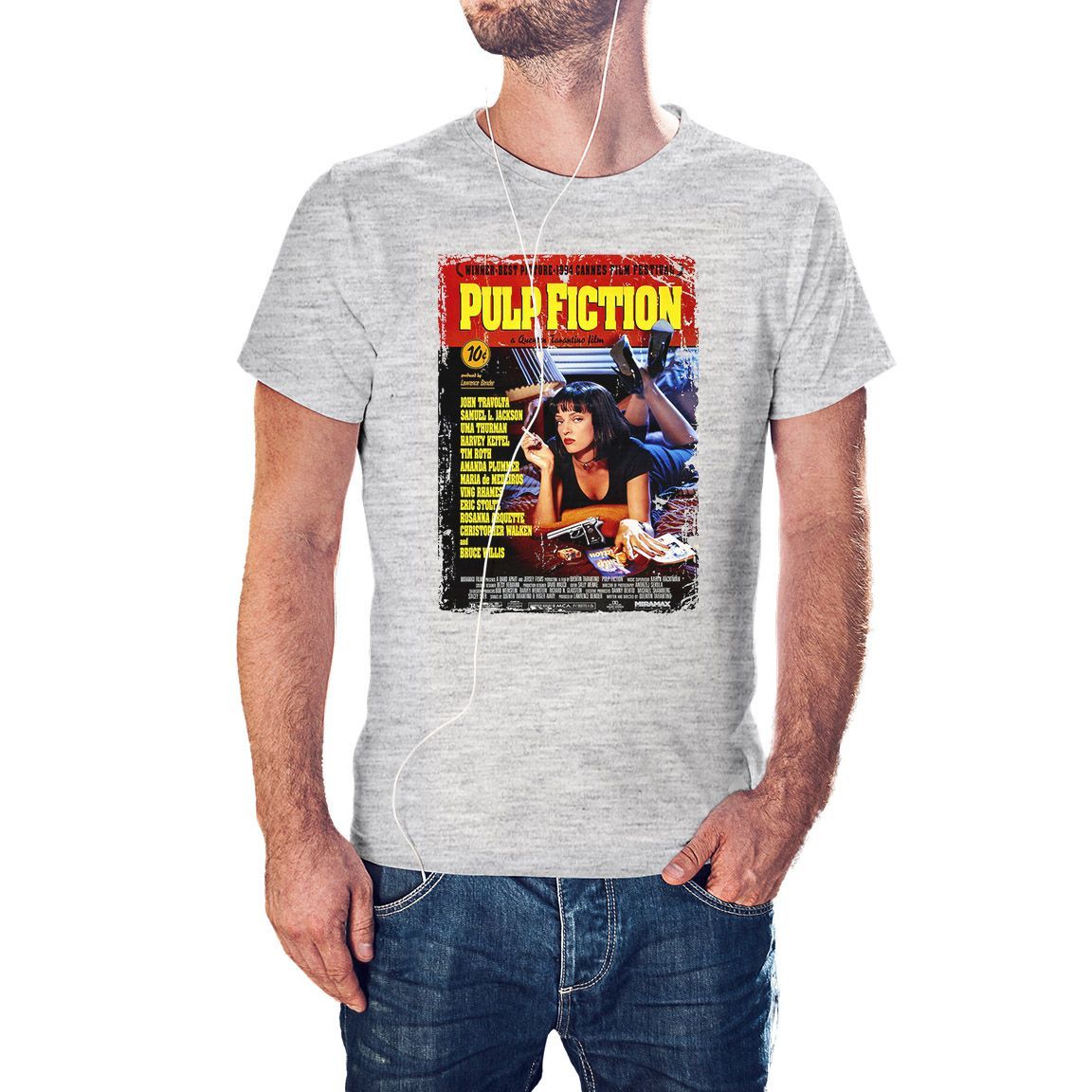 Camiseta Cartel Pulp Fiction color gris jaspeado