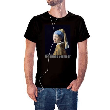 Camiseta La Joven de la Perla de Johannes Vermeer color negro