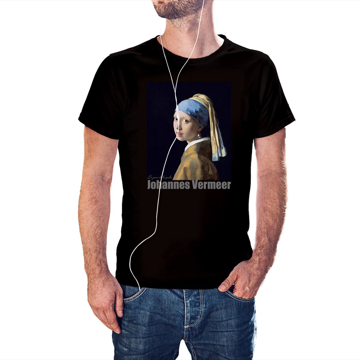 Camiseta La Joven de la Perla de Johannes Vermeer color negro