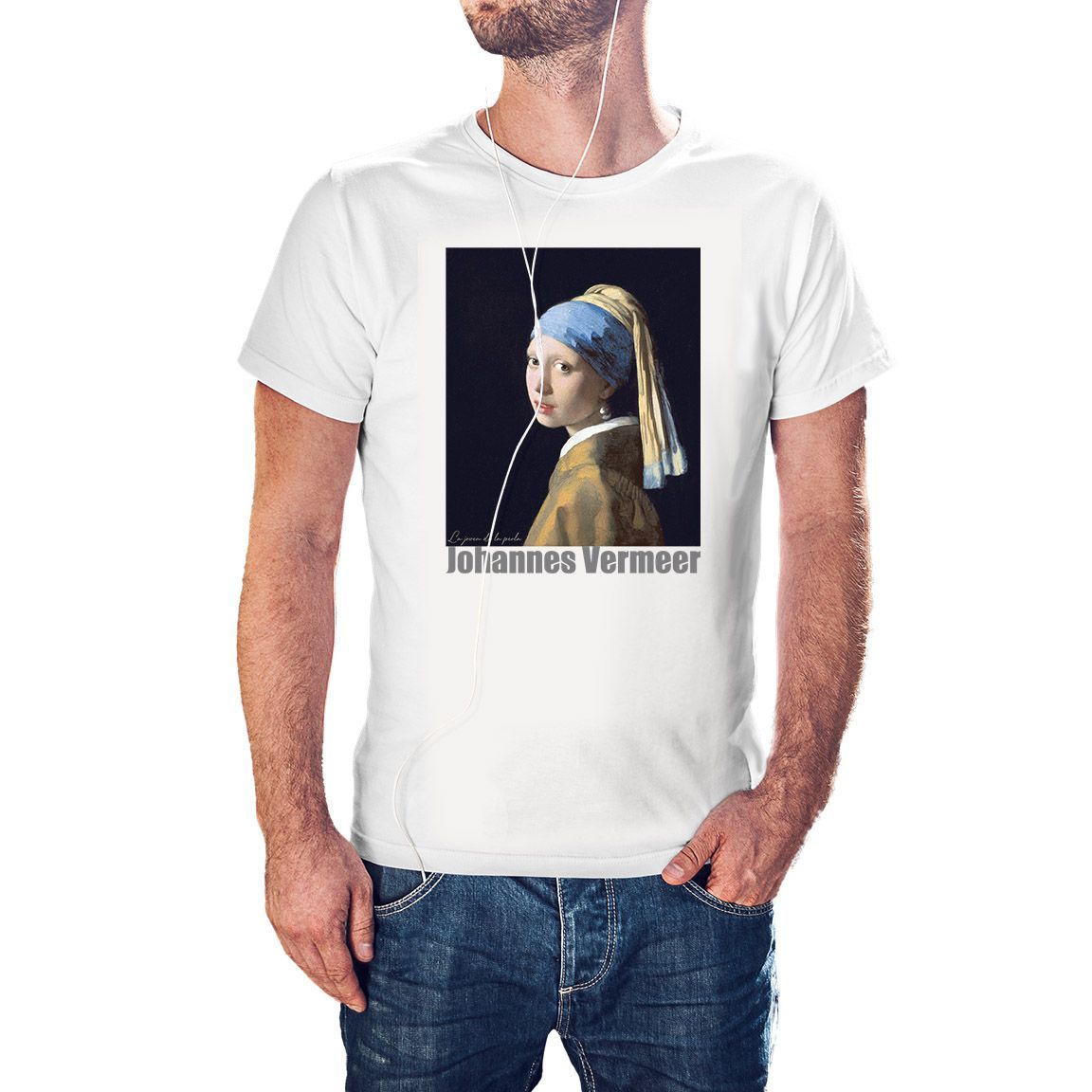 Camiseta La Joven de la Perla de Johannes Vermeer color blanco