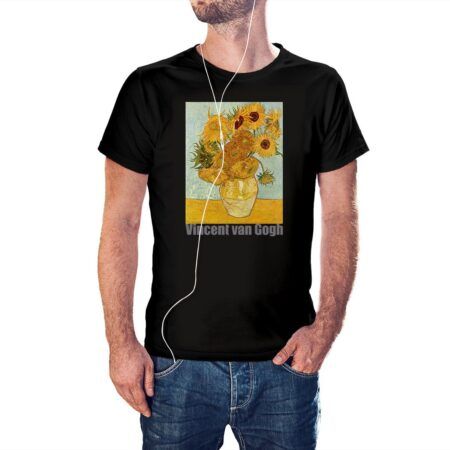 Camiseta Jarrón con doce Girasoles de Van Gogh color negro