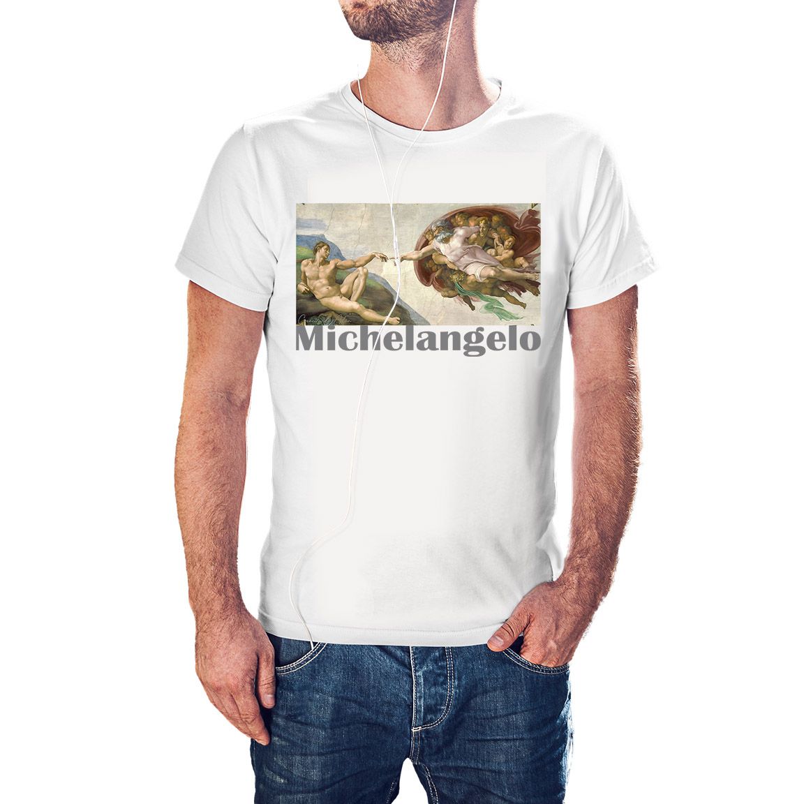 Camiseta La Creación de Adán de Miguel Ángel color blanco