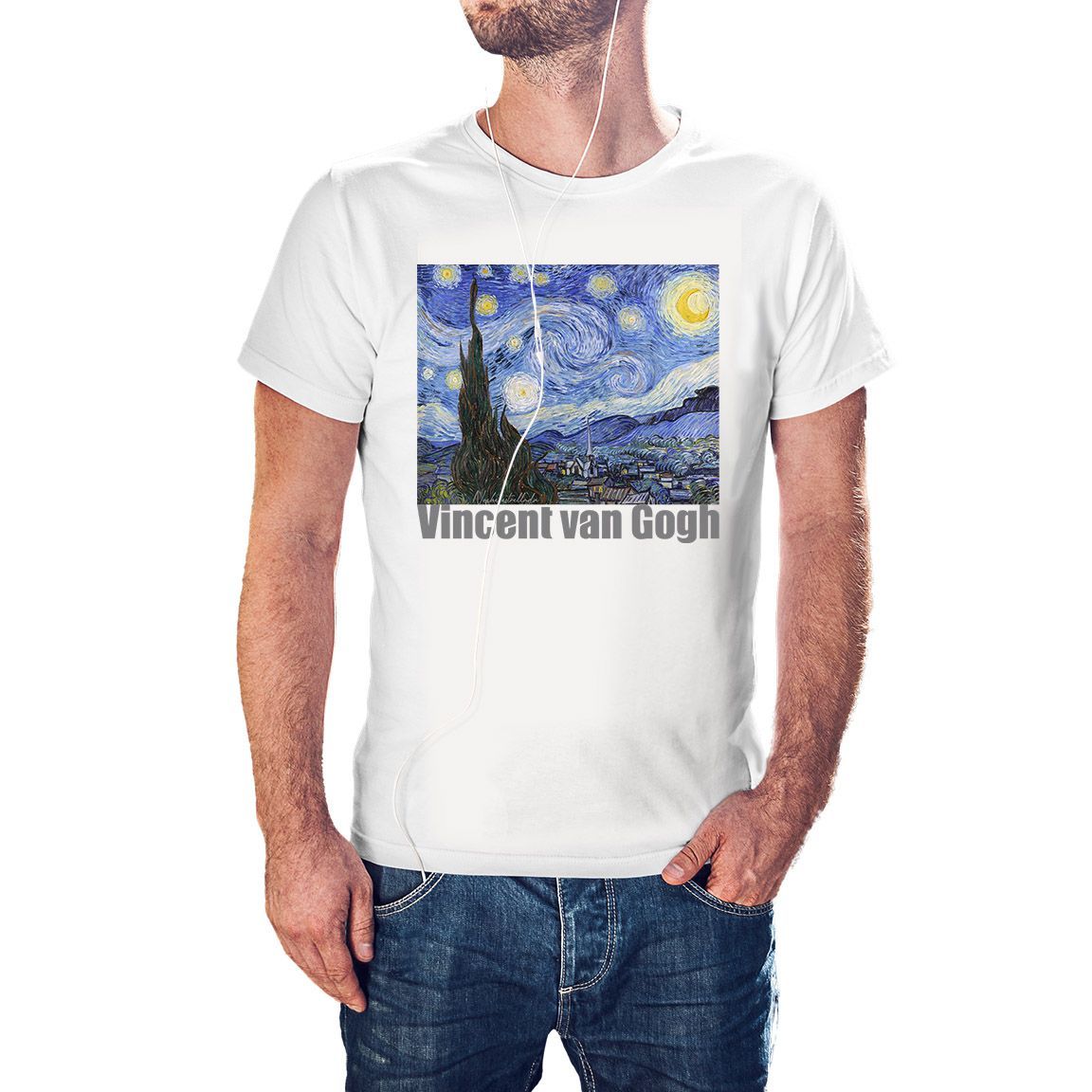 Camiseta Noche Estrellada de Van Gogh color blanco