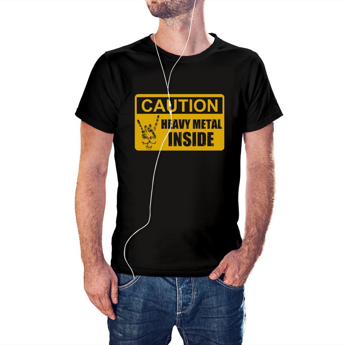 Camiseta Caution Heavy Metal Inside color negro