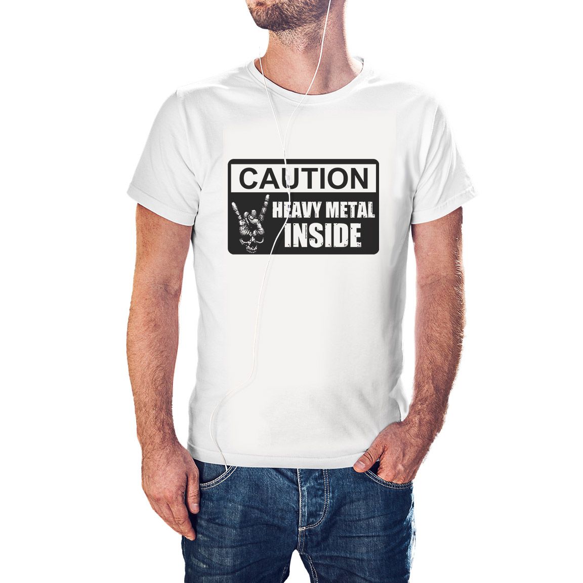 Camiseta Caution Heavy Metal Inside color blanco