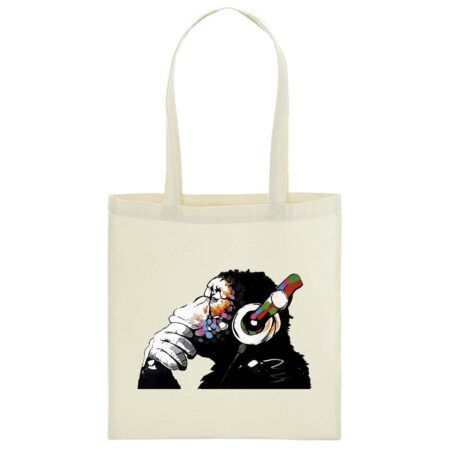 Bolsa de tela 100% Algodón Mono Pensando con Auriculares