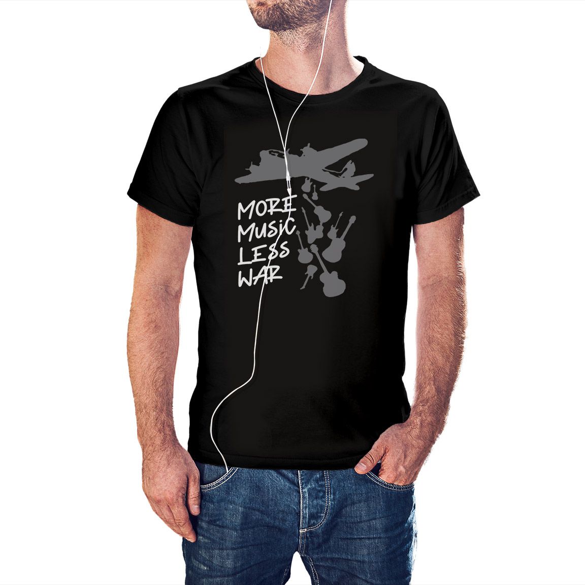 Camiseta Mas Música Menos Guerra color negro
