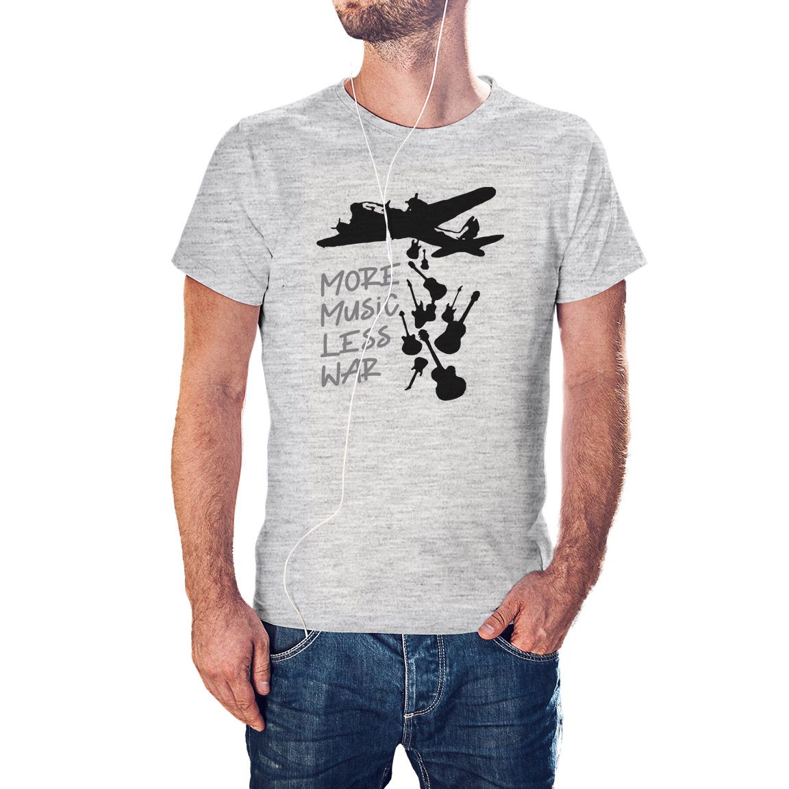 Camiseta Mas Música Menos Guerra color gris jaspeado