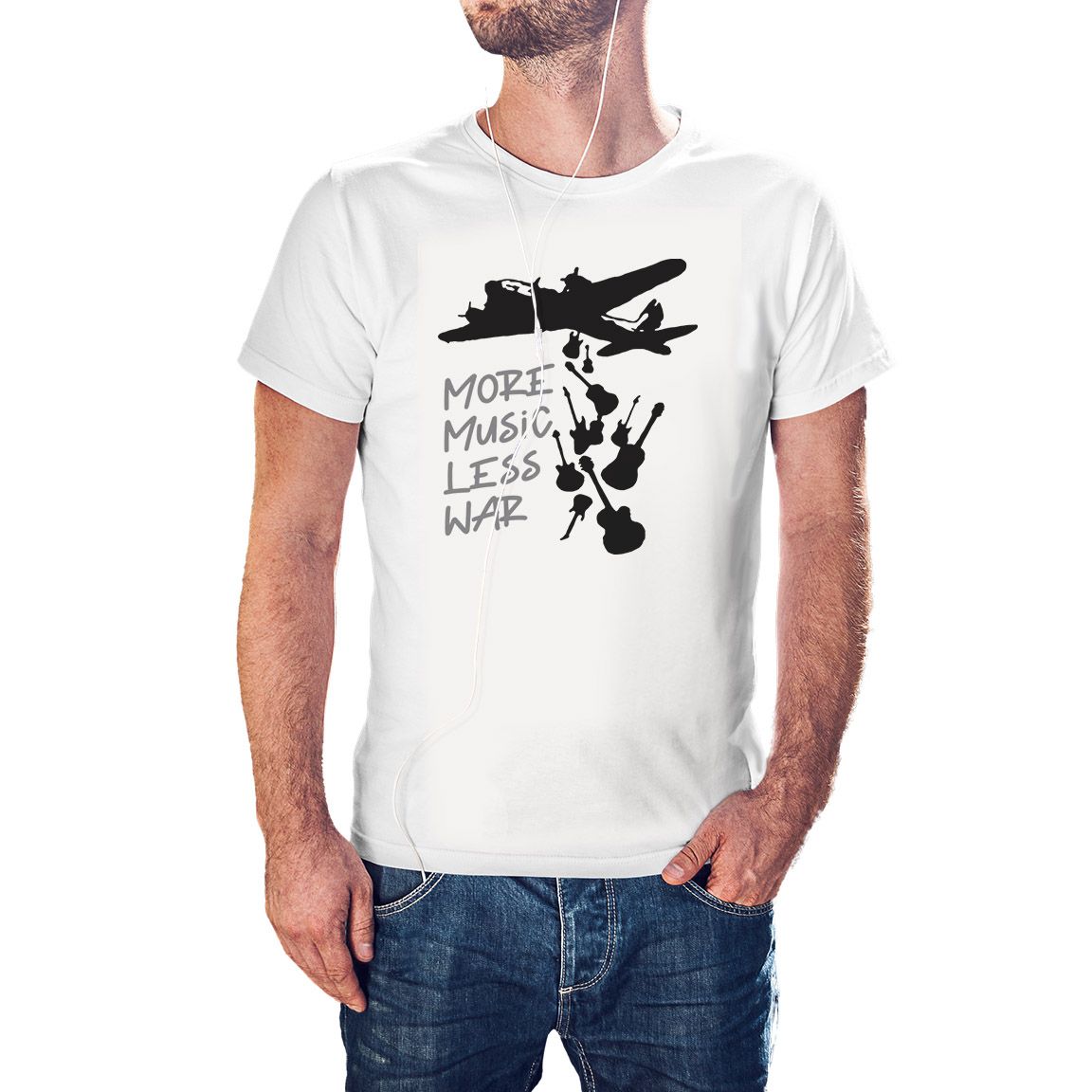 Camiseta Mas Música Menos Guerra color blanco