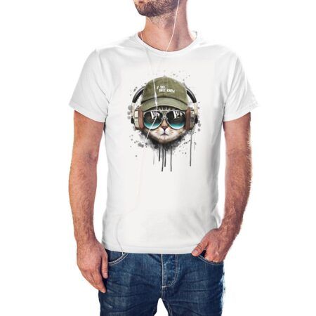 Camiseta Gato Auriculares Dj color blanco