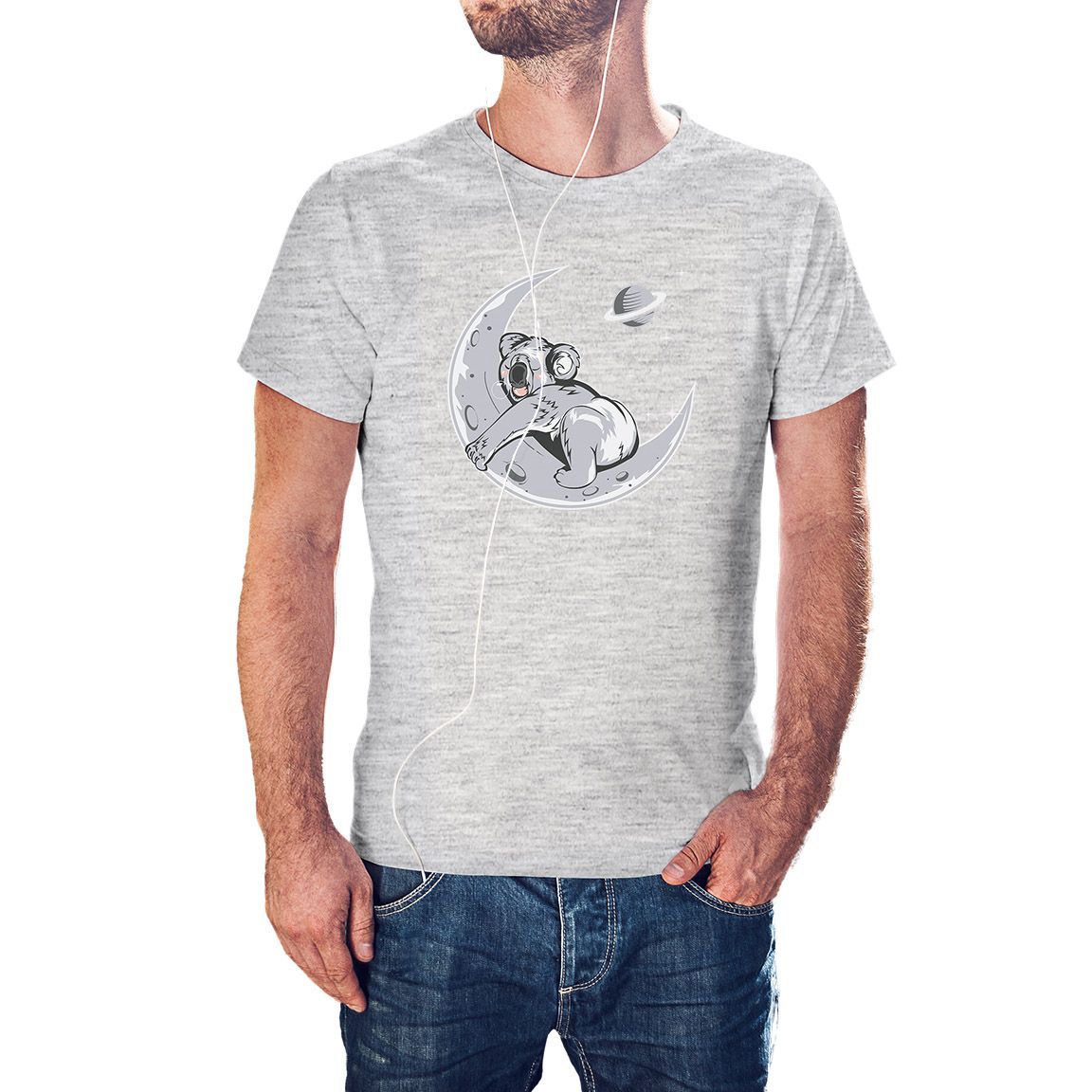 Camiseta Oso durmiendo en la Luna color gris jaspeado