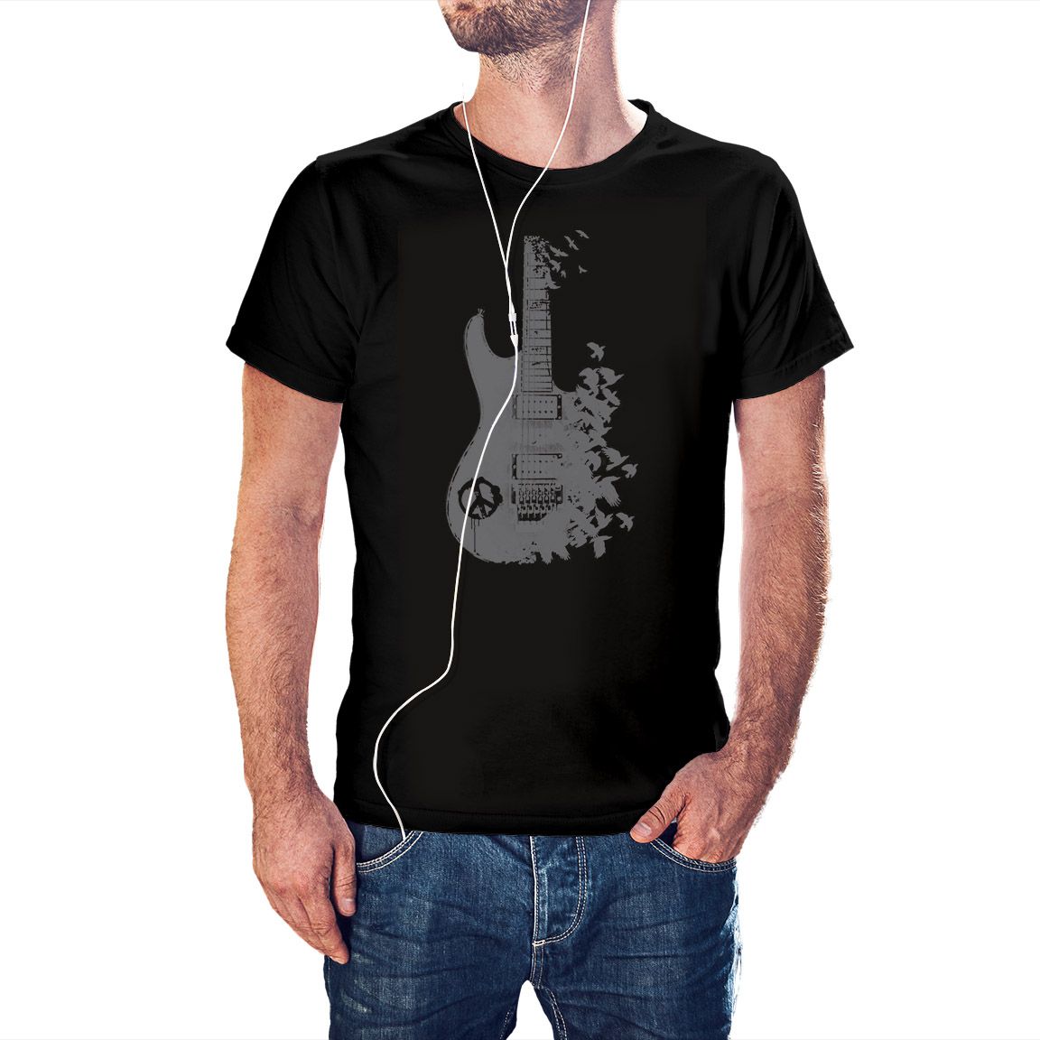 Camiseta Guitarra pájaros color negro