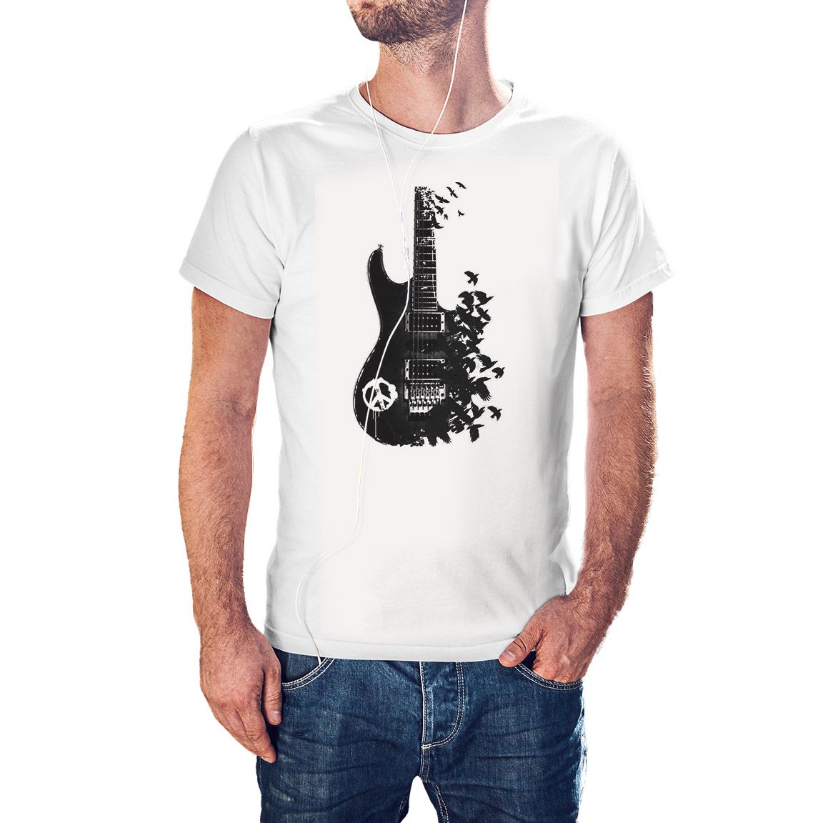 Camiseta Guitarra pájaros color blanco