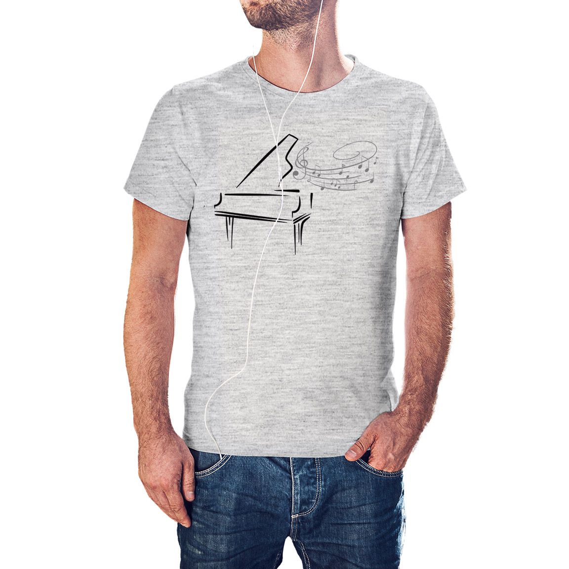 Camiseta Piano notas musicales color gris jaspeado