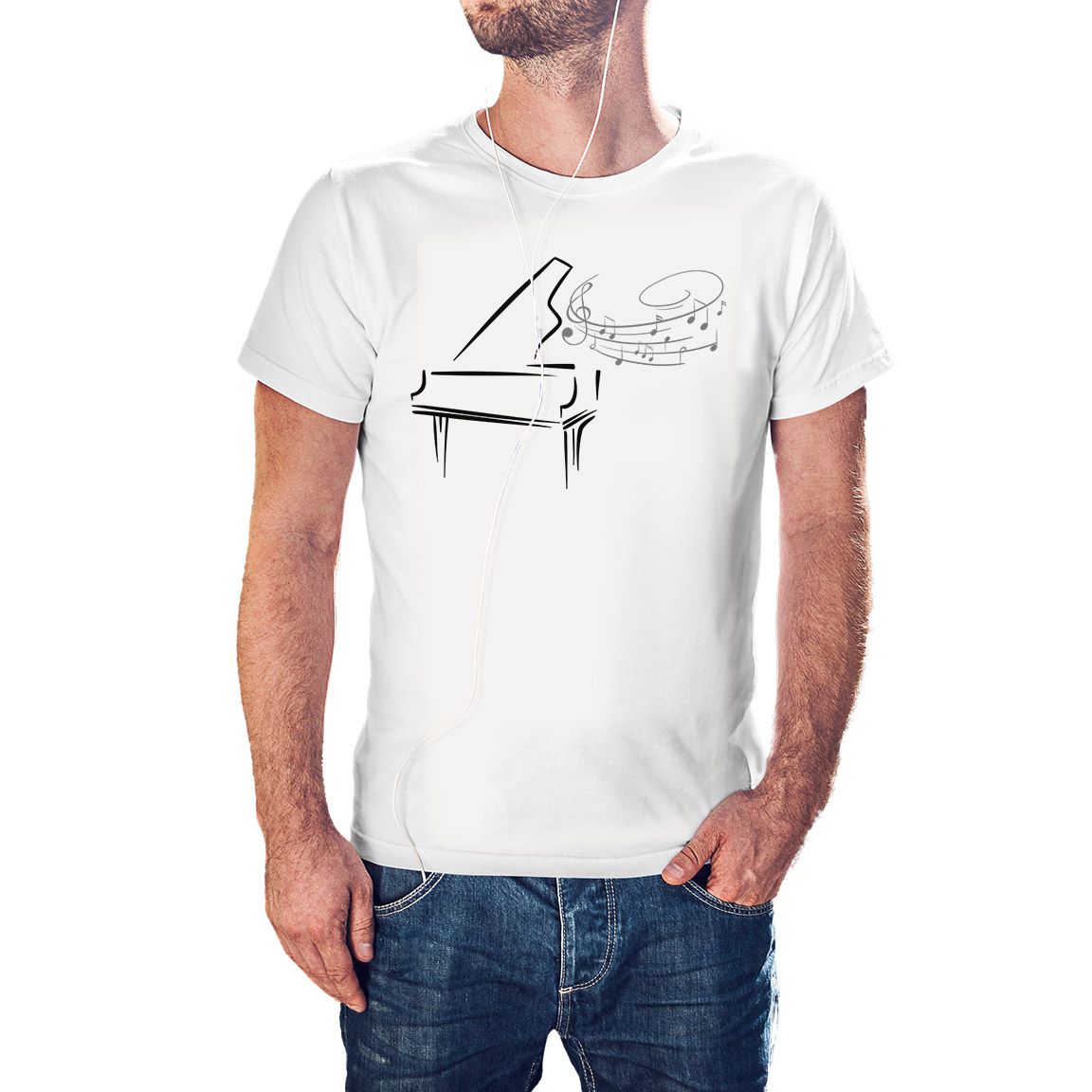 Camiseta Piano notas musicales color blanco