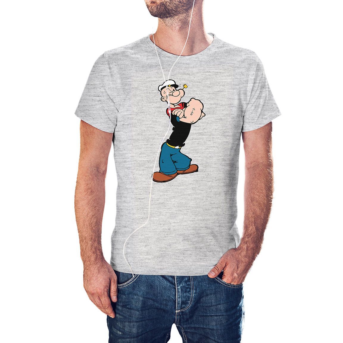 Camiseta Popeye enfadado color gris jaspeado