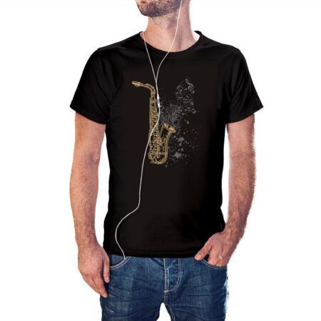 Camiseta Saxofón notas musicales color negro
