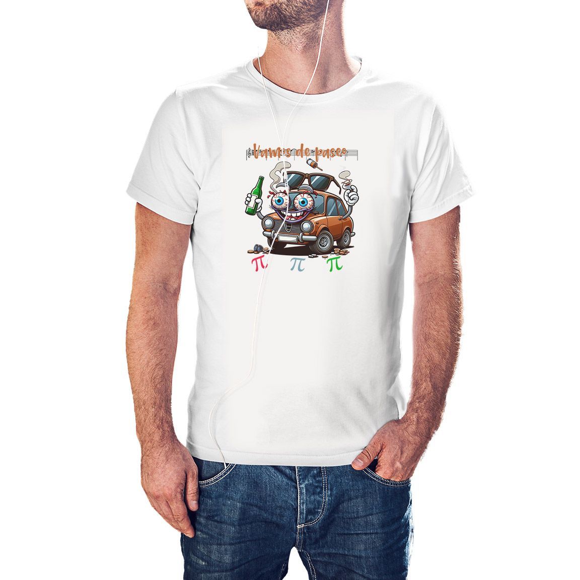 Camiseta Vamos de Paseo... Pi.. Pi.. Pi.. color blanco