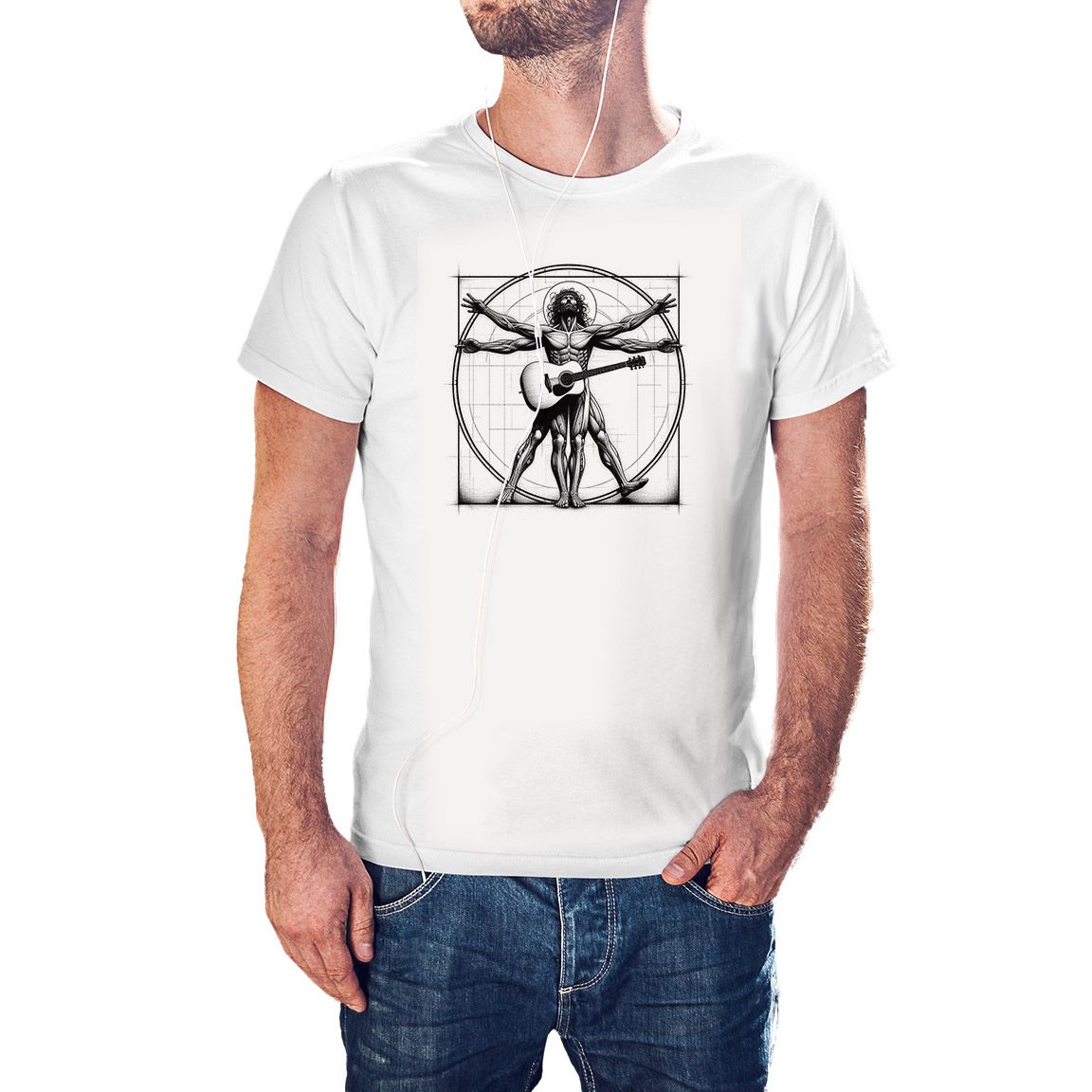 Camiseta Hombre Vitruvio Spanish Guitar color blanco