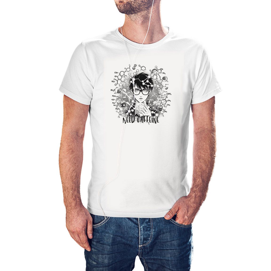 Camiseta Need Caffeine Manga color blanco Camiseta Need Caffeine Manga color blanco