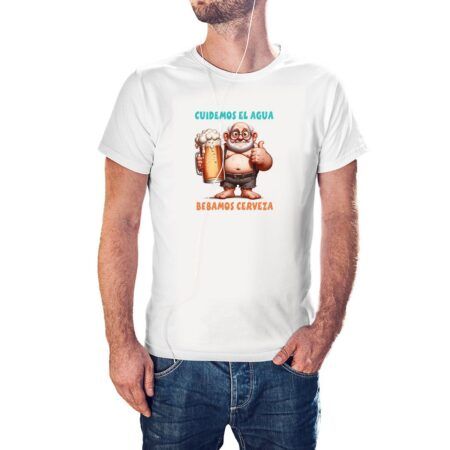 Camiseta Cuidemos el Agua Bebamos Cerveza color blanco